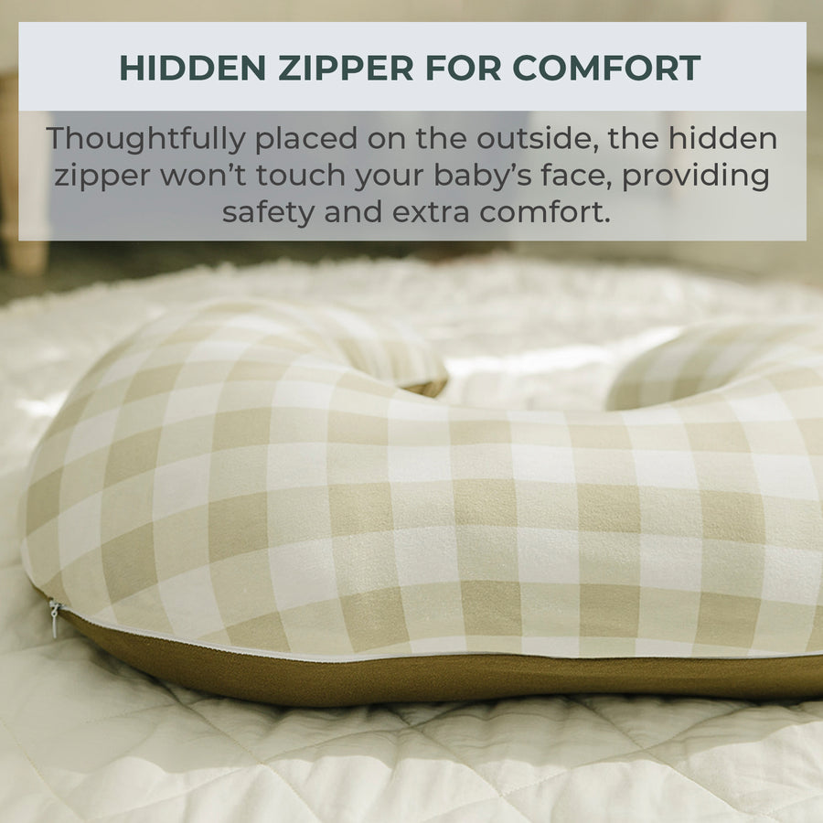 Nursing Pillow Cover -  Gingham Khaki